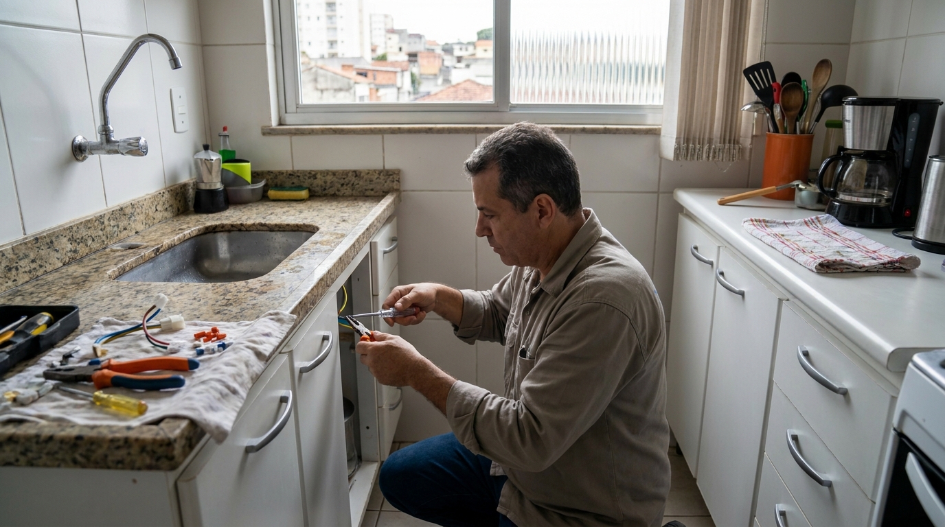 Eletricista instalando torneira eletrica em Blumenau‑SC
