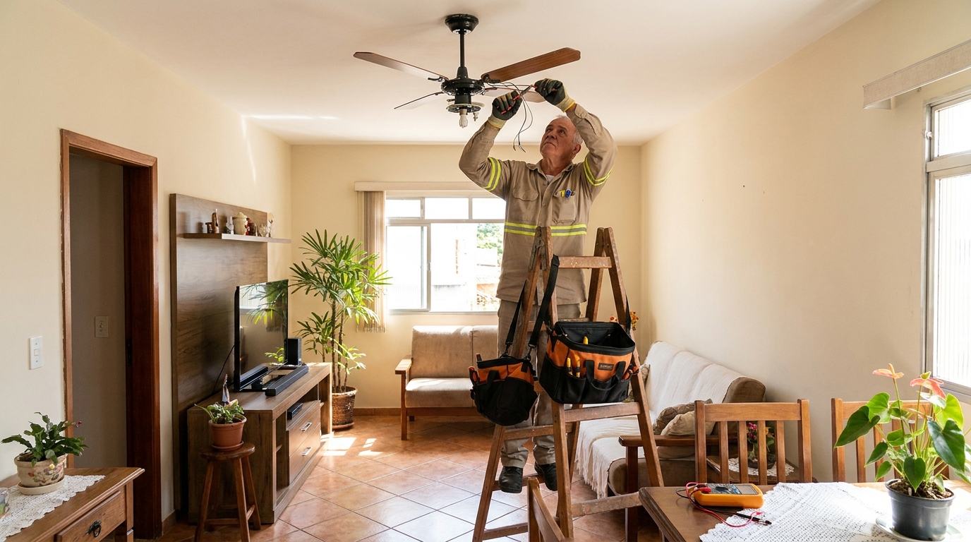 Montagem de ventilador de teto em Blumenau‑SC